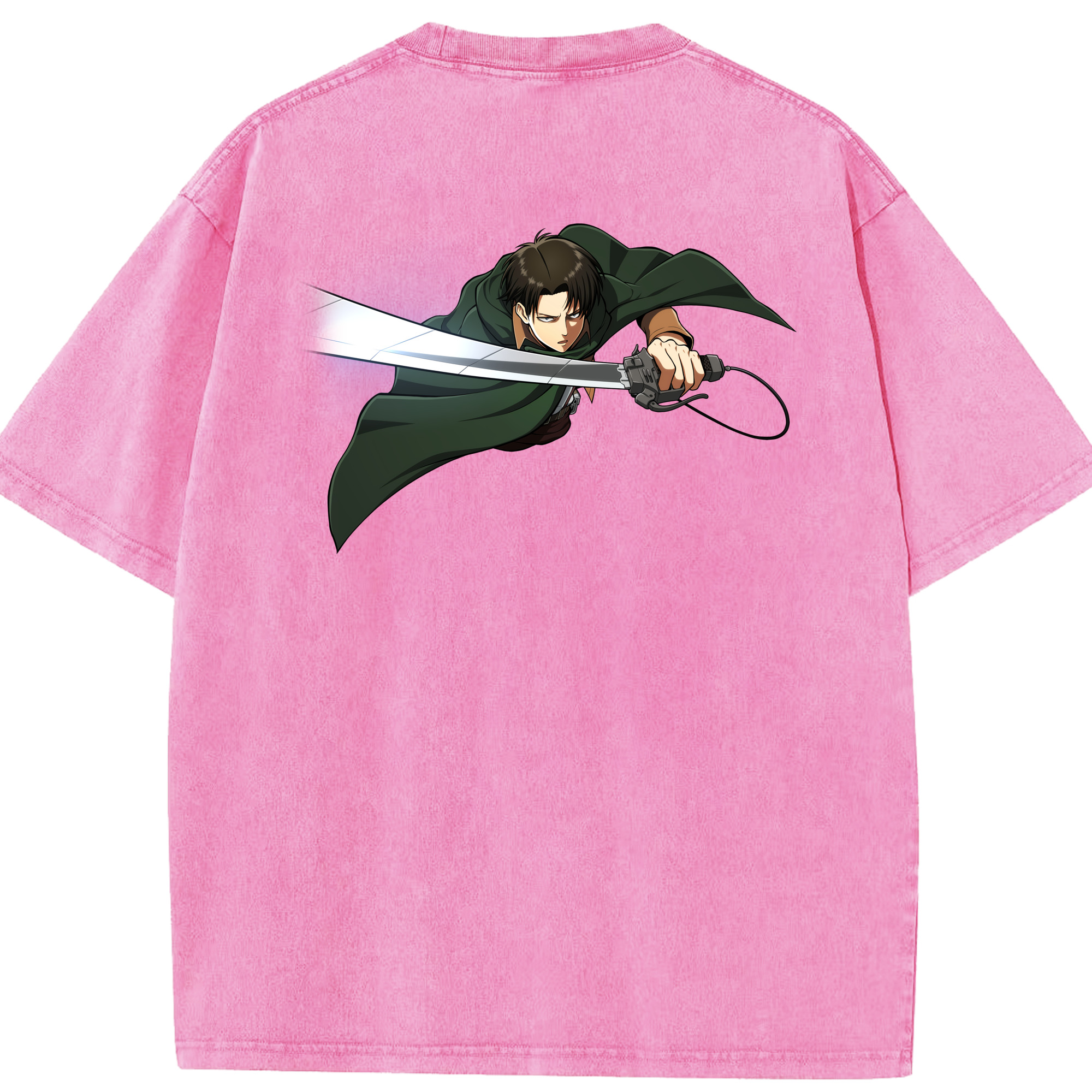 （画像用） 進撃の巨人 リヴァイ·アッカーマン Attack on Titan Levi Ackerman 綿100% ヴィンテージ風 半袖Tシャツ（背面プリント）